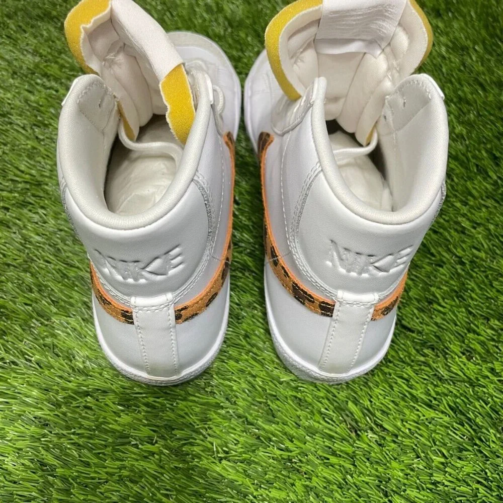 Nike Women’s White High-Top Sneakers with Leopard-Print Swoosh
